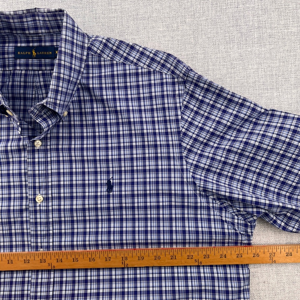 Ralph Lauren Men XL Blue White Plaid Cotton Button Down Long Sleeve Shirt Preppy - Picture 7 of 10